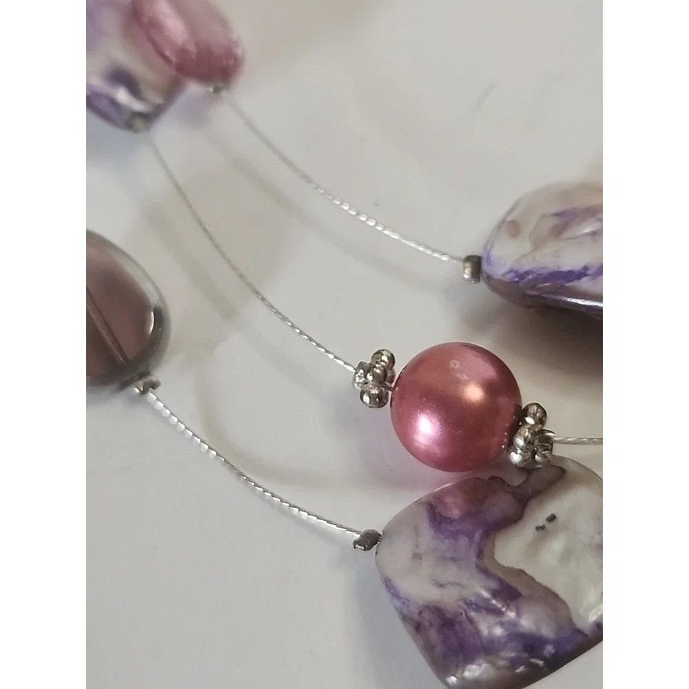 VTG Triple Strand  Floating Dyed‎ Shell Glass & Acrylic Beaded Necklace 21
